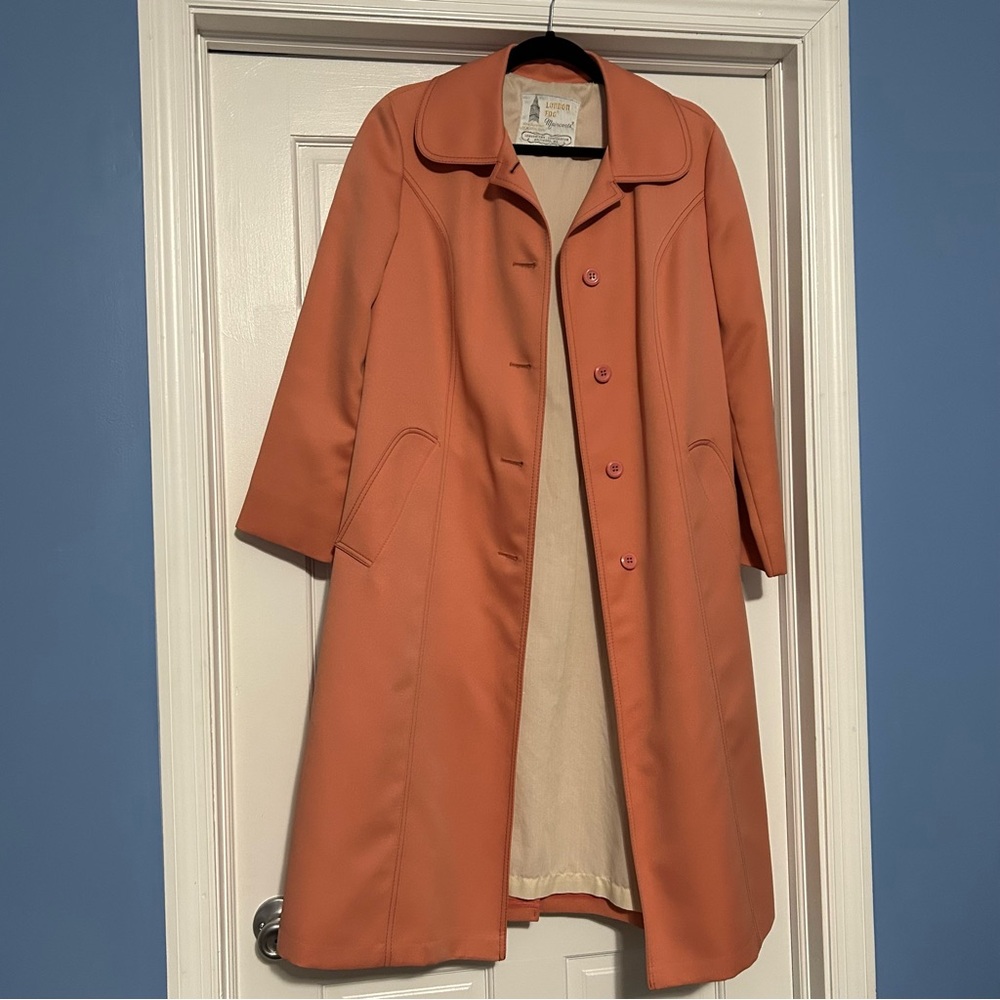 Vintage London Fog Maincoats women’s peach orange trench coat fall spring preppy